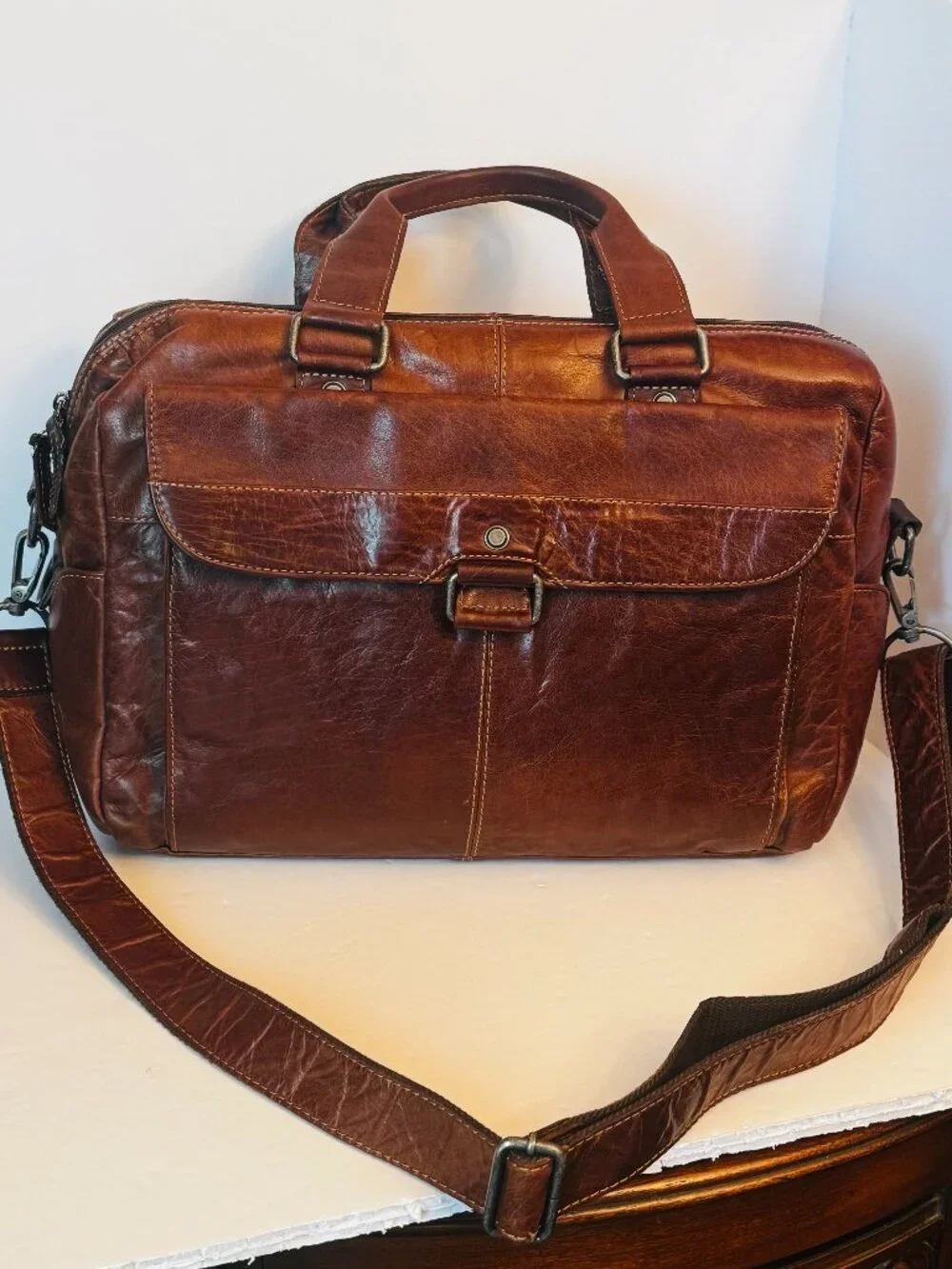 Vtg Jack Georges Large Distressed Brown Leather Messenger Bag Laptop Satchel Mag